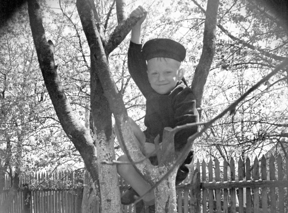 <b>MINDRE AV DETTE:</b> Et udatert historisk bilde viser en gutt som klatrer i et epletre. Barn leker stadig mindre utendørs, viser nye tall, noe som skaper bekymring blant fagpersoner.