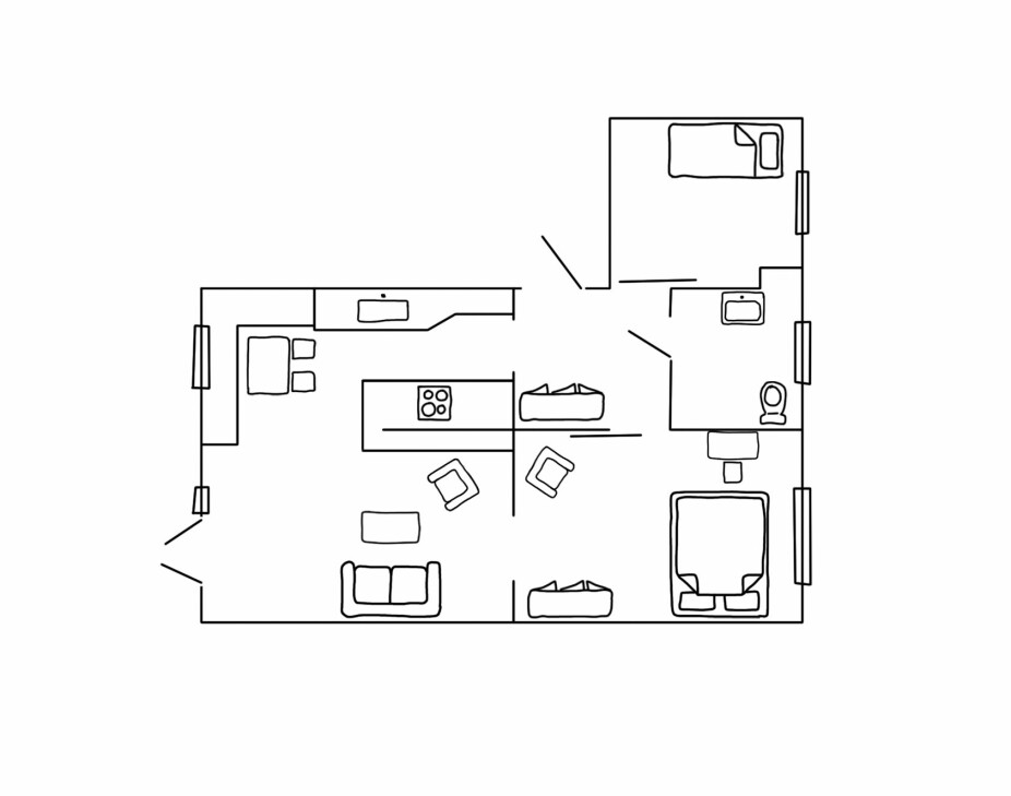 <b>PLANLØSNINGEN:</b> På grunn av gjennomlys og muligheten for å åpne opp mellom alle rom, føles boligen mye større enn 56 kvadratmeter.