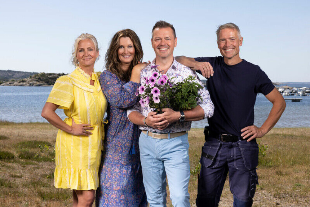 <b>TV-GJENGEN: </b>Her er årets «Sommerhytta»-dommere sammen med programleder Cathrine Fossum (t.v.), Aina Sollie Steen, Espen Skarphagen og Lars Fossum.