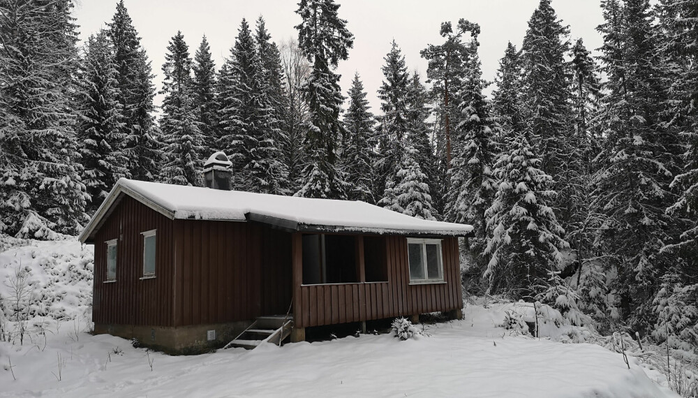 <b>FØR:</b> Den vesle hytta hadde stått alene og forfalt i skogen i lang tid.