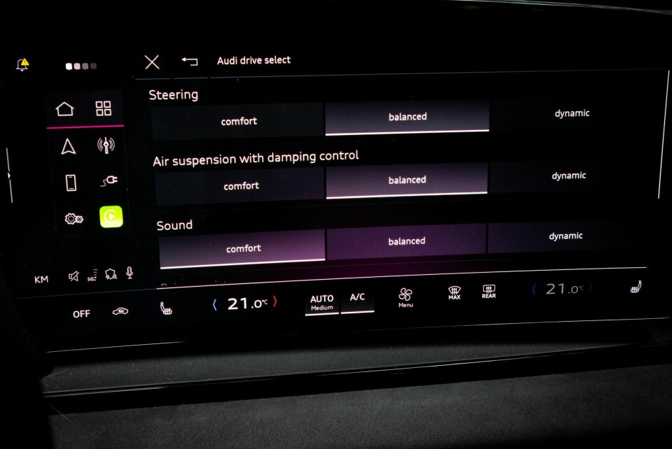 OPPSETT: I tillegg til flere faste oppsett, kan du også legge inn et individuelt valg i drive select-menyen. Forskjellene er merkbare.