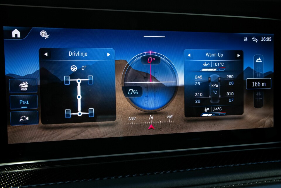 DIGITALT: Faceliftutgaven av G 63 har fått siste nytt i betjeningsskjem og infotainment. Da hører selvsagt detaljert offraodinformasjon med.
