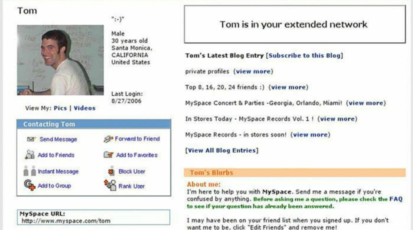 Din første venn: 'Myspace Tom' dukket alltid opp på vennelisten