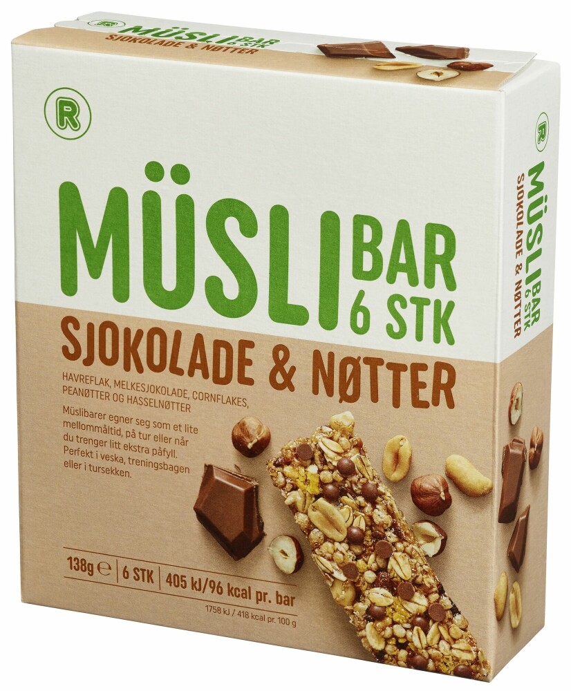 R müslibar sjokolade & nøtter
