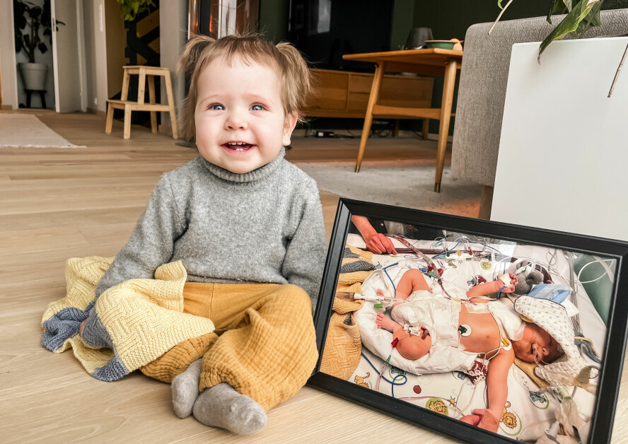 HERLE 1 ÅR: Babyteppet fikk Herle da hun ble født og lå på Barneintensiven.