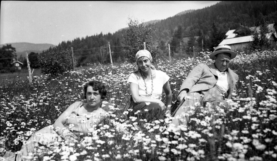 IDYLL: Quislingene i sommereng ved Jonsborg i Fyresdal på 30-tallet. Bildet er tatt av Vidkun Quislings bror Jørgen, og det er hans hustru Ingerid i midten.