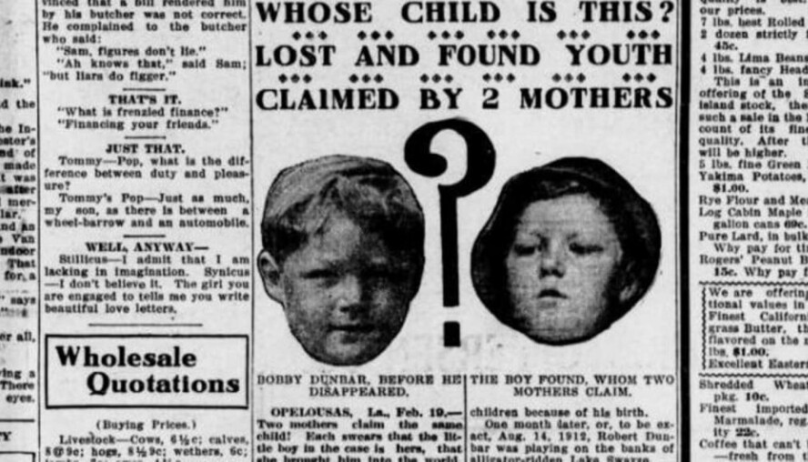 SAMME GUTT ELLER FATAL FORVEKSLING?: Media slo stort opp kidnappingssaken. Var det forsvunne Bobby Dunbar som var funnet, eller var han i virkeligheten Bruce Anderson, slik Bruce Andersons mor fortvilet hevdet.