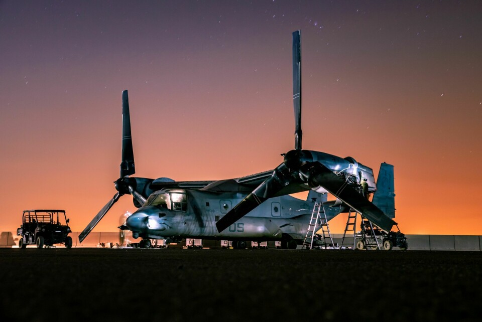 SATT PÅ BAKKEN: Hele den amerikanske flåten av Osprey-maskiner er satt på bakken, og vil trolig ikke fly igjen før rundt midten av 2025.