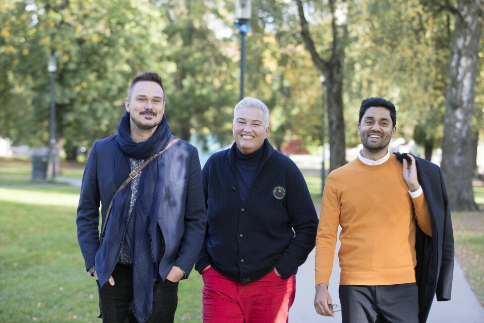 SYNLIG: Noman sto selv frem som homofil i 2016 og har siden brukt stemmen sin for å gjøre hverdagen enklere for andre. Her sammen med Tore Pettersen og Brita Møystad Engseth i forbindelse med programmet «Jævla homo».