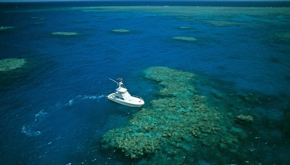 BLANT KORALLENE: En båt ved ett av Great Barrier Reefs mange korallrev. Båten på bildet har ikke noe med saken å gjøre.