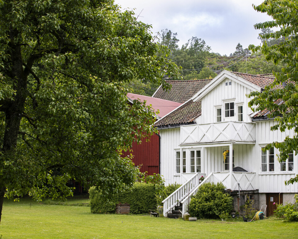 BAKKEN GÅRD: Familien setter stor pris på å bo landlig, men samtidig sentralt i Grimstad. De har også mye familie i nærheten, og foreldrene til Trygve Johannes bor i nabohuset.