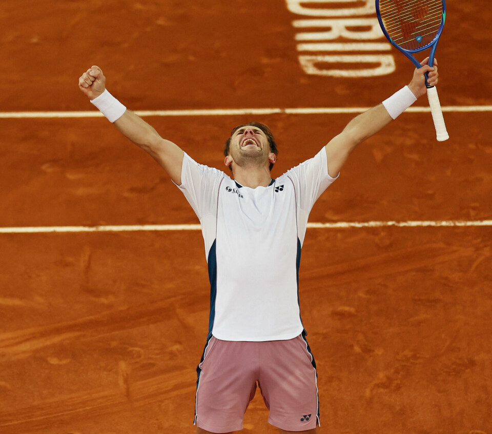 ENDELIG JUBEL: Etter tre tapte Grand Slam-finaler og to tapte finaler på ATP 1000-nivå klarte Casper endelig å ta sin aller første tittel på ATP 1000-nivå med seieren i Madrid Open.