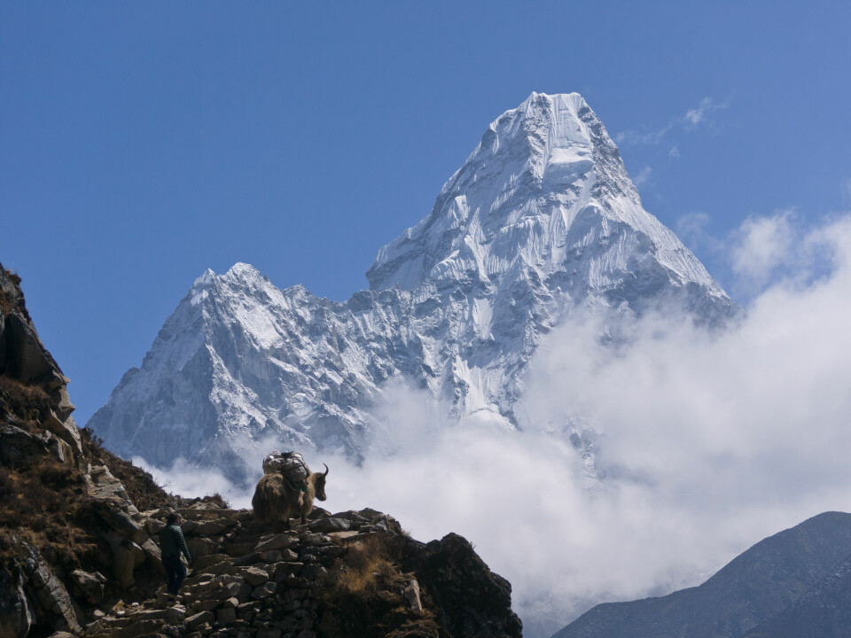 TILBAKE: Fem år etter at han overlevde så vidt i Andesfjellene, klatret Joe Simpson fjellet Ama Dablam i Himalaya. Først da følte han at han hadde vunnet over skjebnen og skadene han pådro seg i Peru.