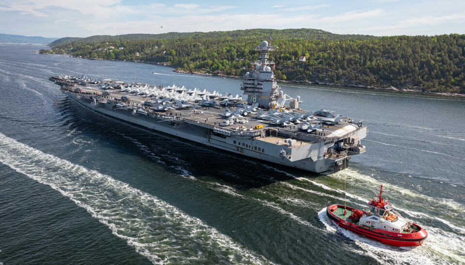 I Oslofjorden: «USS Gerald S. Ford» besøkte Norge i mai 2023. Her er det på vei inn Oslofjorden.