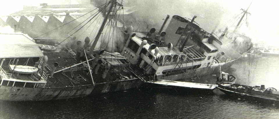 BRANNEN: I februar 1946 var MS Bolivar klar for tjeneste, men så slo skjebnen til igjen. En brann brøt ut mens hun lå for kai i Oslo.