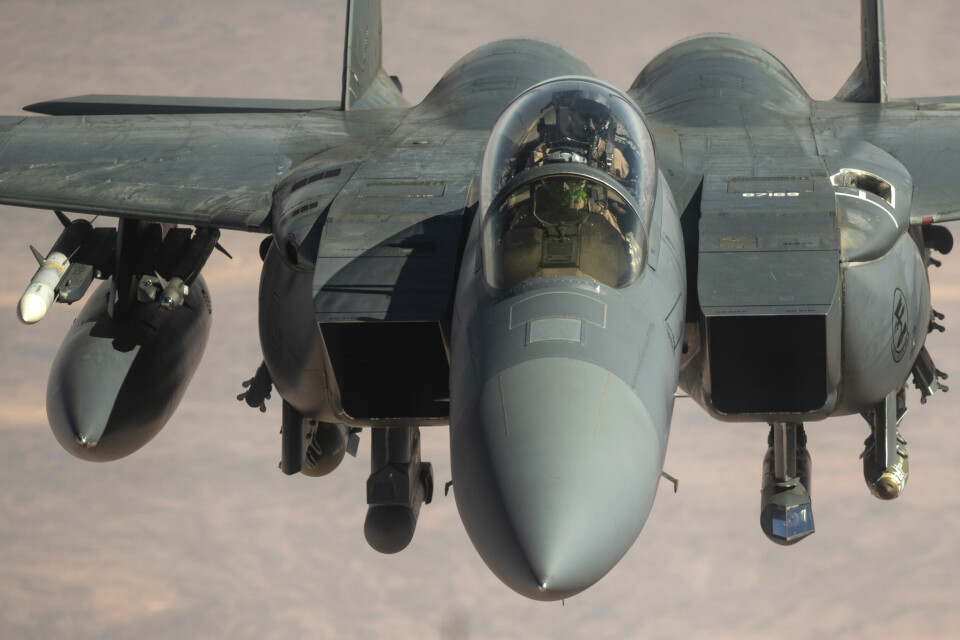 PÅ JOBB: F-15 Strike Eagle på patrulje i 2023.