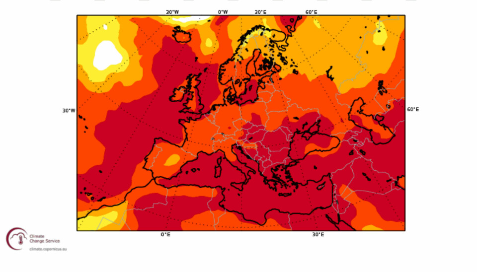 KNALLRØDT: Sesongvarslene for sommeren indikerer at det kommer til å bli varmere enn normalt de fleste steder i Europa. Men sommeren i Norge blir trolig omtrent som normalt, mener StormGeos ekspert.