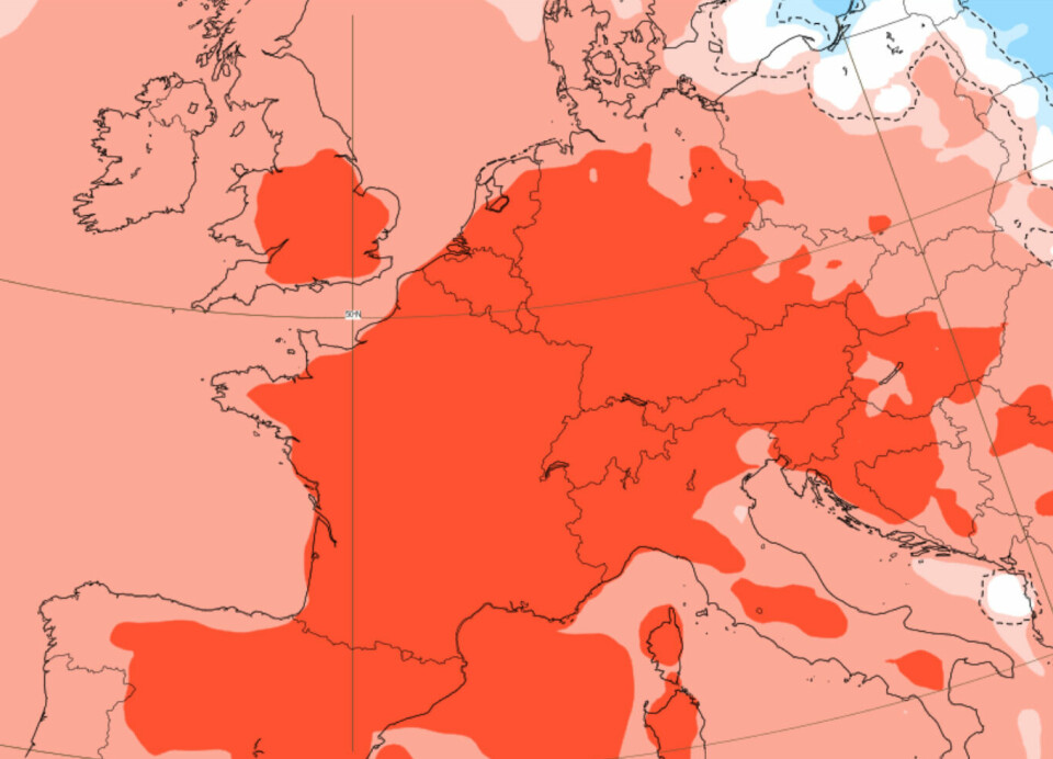 VARMT: Temperaturkartet til Det europeiske senteret for langtidsvarsler for perioden 23. juni til 30. juni