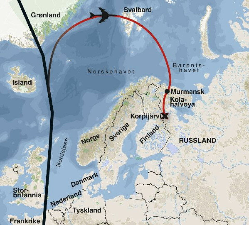 FATAL FEIL: Omtrent slik må ruten til KAL 902 ha vært denne aprilkvelden i 1978.