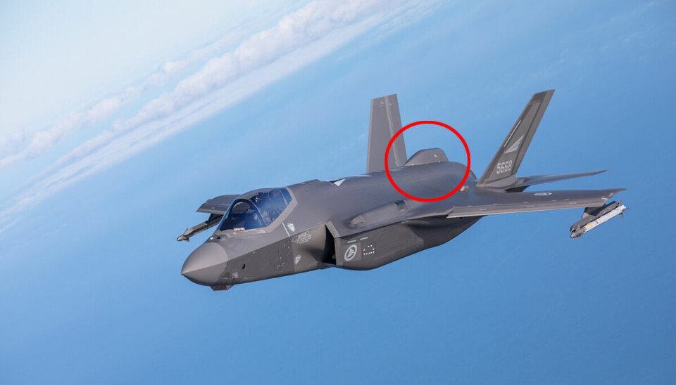 SPESIELL: Norske F-35A kan skilte med en «kuppel» mellom halefinnene. Her en norsk F-35 over Polen i forbindelse med Ellisiv Guard, hvor norske F-35 var stasjonert i Poznan og stod på NATO-beredskap.