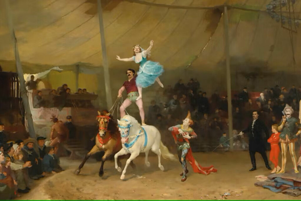 SIRKUSSTJERNE: Maleriet «An American Circus in France» ble malt i 1870 og skal forestille John Madigan i nummeret han siden lærte stedatteren.