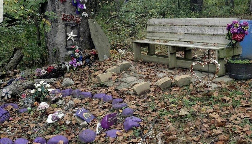 MINTES SIN KJÆRE: Familie og venner av Skylar la ned blomster ved stedet Skylar ble overfalt og drept - av to personer hun trodde hun kunne stole på - i et skogsområde i nabostaten Pennsylvania.