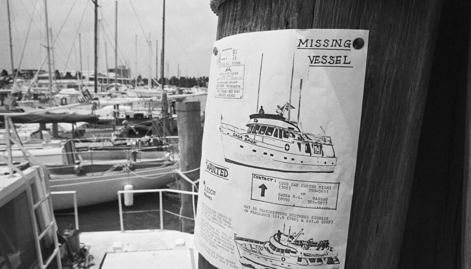 FORSVANT I TRIANGELET: En av mange plakater hengt opp etter båter forsvunnet på uforklarlig vis i Bermuda-triangelet. Bildet er fra 1974