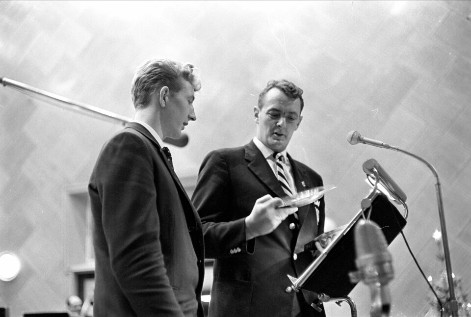 TV-STJERNE: Erik Bye under innspillingen av «Vi går ombord» 24. desember 1962.
