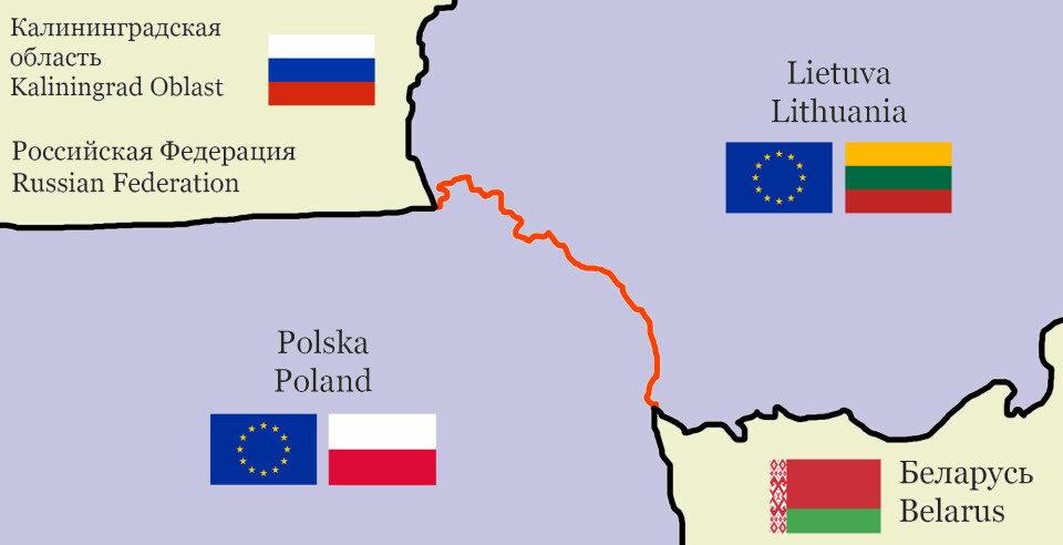 NATOS SVAKE PUNKT: Suwalki-korridoren, den 65 kilometer lange veien mellom Belarus og Kaliningrad krysser den eneste fastlandsforbindelsen mellom Nato-landene i Baltikum og resten av Nato.