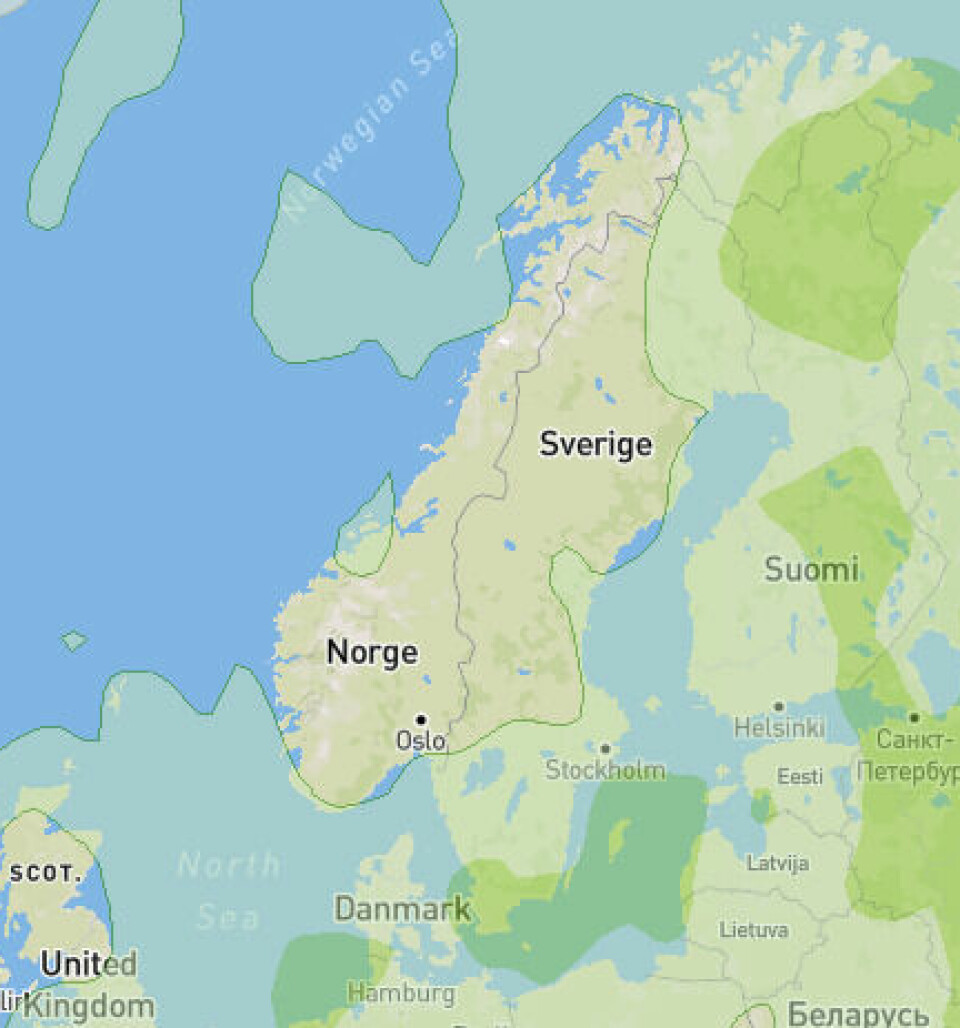NORMAL MENGDE NEDBØR: Siste uke i oktober ser ut til å bli helt på normalen når det gjelder nedbør for så og si hele landet, viser dette prognosekartet fra StormGeo. Også temperaturen er ventet å bli helt på det normale, melder meteorologen.