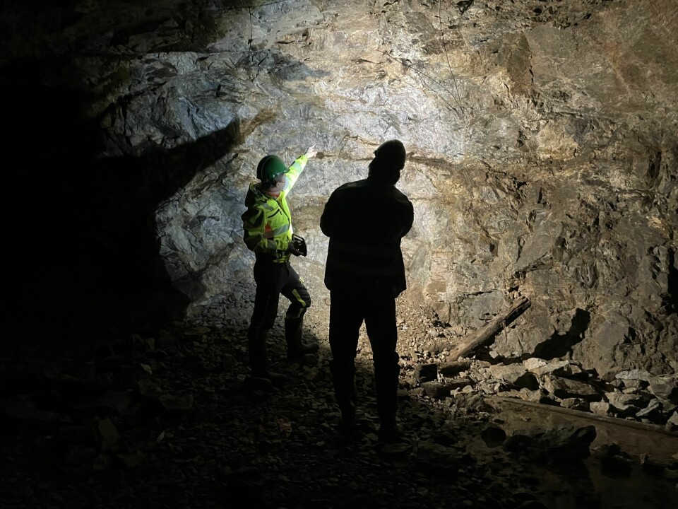 DYPT I FJELLET: 400 meter inne i en nedlagt gruve under Ulefoss peker geolog Gaute Magnushommen ut de rike forekomstene av sjeldne jordarter.