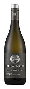 Flaske med Leeuwenkuil Cape White Blend hvitvin mot hvit bakgrunn