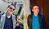 To menn poserer, én utendørs med drink og én innendørs i skinnjakke.