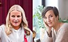 Delt portrett av to kvinner innendørs, en med lyst hår og en med mørkt hår.