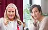 Delt portrett av to kvinner innendørs, en med lyst hår og en med mørkt hår.