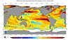 Fargekodet verdenskart som viser havnivå- og havstrømsmønstre over verdenshavene.