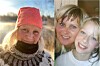 Sammensatt bilde med en kvinne i rød lue utendørs og to smilende kvinner innendørs.